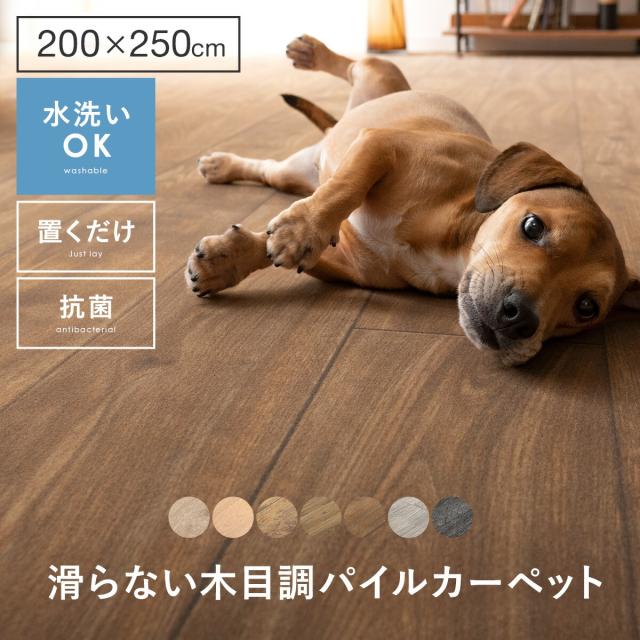 パイルカーペット パイル フローリング調 ウッド調 木目 ペット用 ペットマット 犬 猫 犬用マット カーペット 洗える おしゃれ かわいい 北欧 ヴィンテージ ナチュラル モダン アンティーク フロアマット 防水 抗菌 滑らないフローリング調パイルカーペット 200×250cmの通販はタイルカーペット