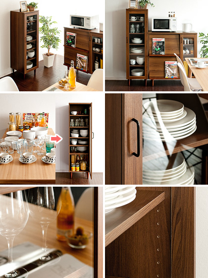 食器棚　スリム　棚　キャビネット　カップボード ぼん家具 食器棚 キッチンラック 扉付き カップボード スリム