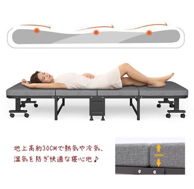 折りたたみベッド コンパクト 軽量 シングル 組立不要 マットレス 簡易ベッド リクライニングベッド 来客用_2