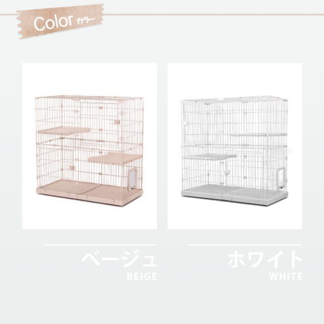 送料無料 猫ケージ キャットケージ 2段 ペット 広々 スチール製 キャスター付き お手入れ簡単 多頭飼い シンプル 組立簡単 室内飼い おしゃれ ホワイト ベージュ M 幅123×奥行60.5×高さ125cm_2