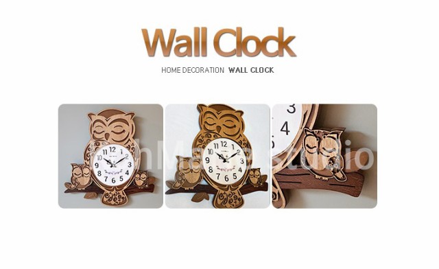 電波掛け時計 ハンドメイド木製電波掛け時計フクロウ家族 壁掛け時計 おしゃれ 掛時計 北欧 時計 インテリア