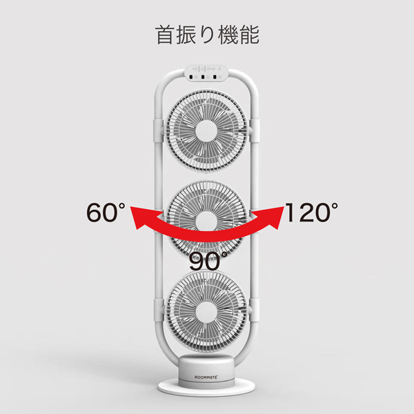 サーキュレーター 扇風機 3連サーキュレーターファン DCモーター リモコン 角度調整 風量個別設定 首振り機能 ナイトモード キーロック お手入れ簡単 RM-232H_4
