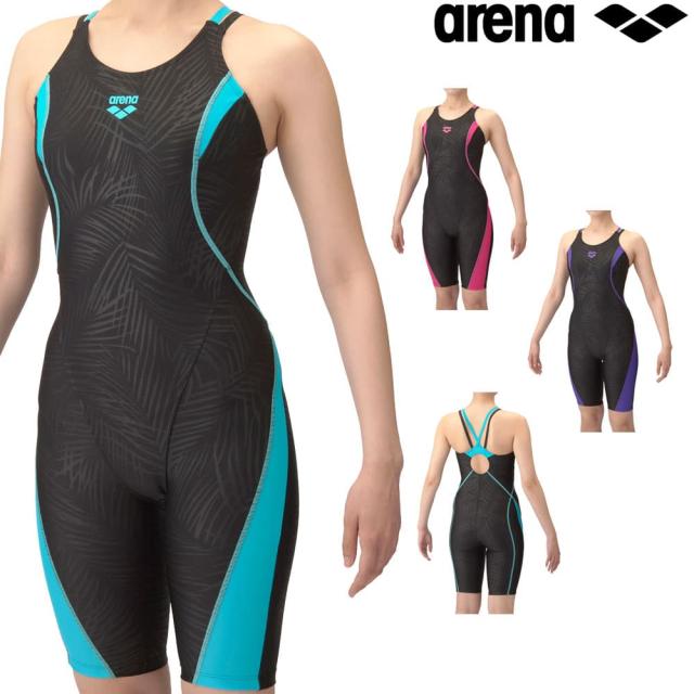アリーナ ARENA フィットネス水着 レディース フィットネスワンピーススパッツ オープンバック ハーフレッグ ぴったりパッド オールインワン パッド付き AQUA EXA ダブルエステルリーフWR 2025年春夏モデル AS5SWF03L