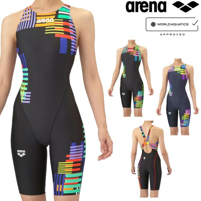 アリーナ ARENA 競泳水着 レディース WA承認モデル レーシングワンピーススパッツ オープンバック ハーフレッグ オールインワン AQUA RACING AQUA STRIPE-D 2025年秋冬モデル FUSION COLORS AS5FRC58L fina マーク あり