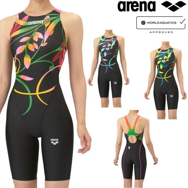 アリーナ ARENA 競泳水着 レディース WA承認モデル レーシングワンピーススパッツ オープンバック ハーフレッグ オールインワン AQUA RACING AQUA STRIPE-D