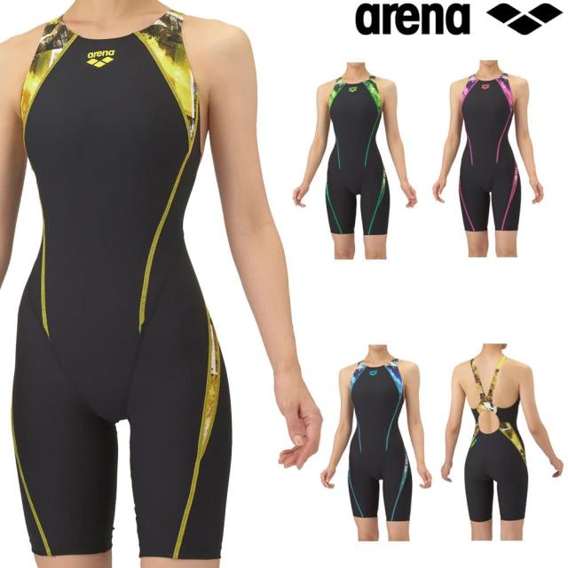 アリーナ ARENA 競泳水着 練習用水着 レディース トレーニングワンピーススパッツ オープンバック ハーフレッグ オールインワン タフスーツ タフスキンE 競泳練習水着 2025年秋冬モデル WAVES AS5FWM09L