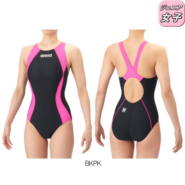 アリーナ ARENA 競泳水着 ジュニア女子 WA承認モデル AQUA RACING ECO AQUA STRIPE レーシングワンピース オープンバック 2026年春夏モデル AS6SRC52G fina マーク あり_3