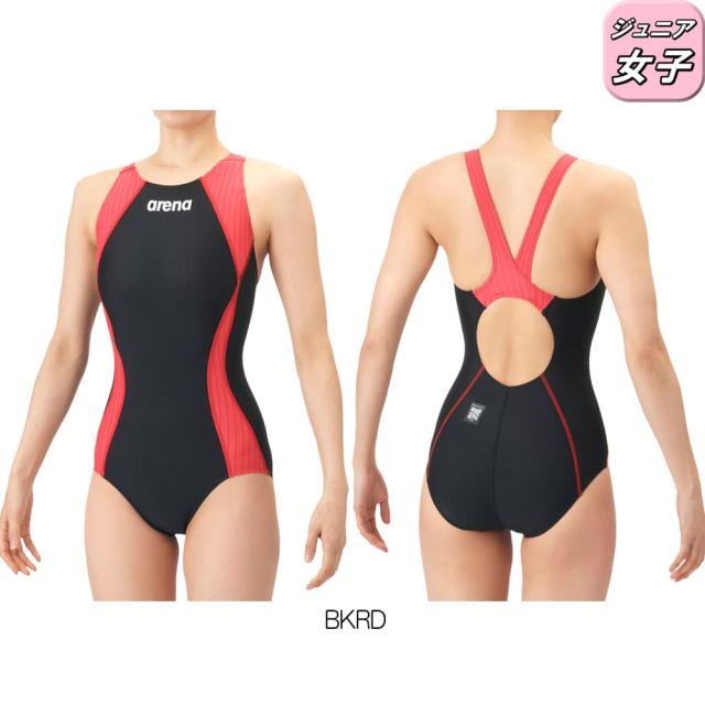 アリーナ ARENA 競泳水着 ジュニア女子 WA承認モデル AQUA RACING ECO AQUA STRIPE レーシングワンピース オープンバック 2026年春夏モデル AS6SRC52G fina マーク あり_1