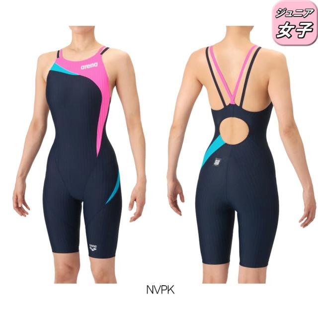 アリーナ ARENA 競泳水着 ジュニア女子 WA承認モデル AQUA RACING ECO AQUA STRIPE ダブルストラップ レーシングワンピーススパッツ オープンバック ハーフレッグ オールインワン 2026年春夏モデル AS6SRC56G fina マーク あり_4