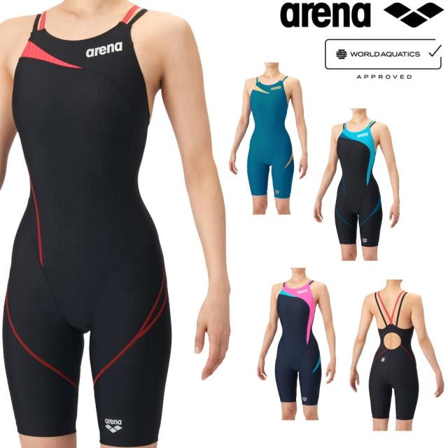 アリーナ ARENA 競泳水着 レディース WA承認モデル AQUA RACING ECO AQUA STRIPE ダブルストラップ レーシングワンピーススパッツ オープンバック ハーフレッグ オールインワン 2026年春夏モデル AS6SRC56L fina マーク あり