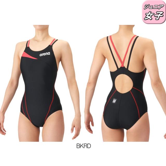 アリーナ ARENA 競泳水着 ジュニア女子 WA承認モデル AQUA RACING ECO AQUA STRIPE ダブルストラップ レーシングワンピース オープンバック 2026年春夏モデル AS6SRC57G fina マーク あり_1