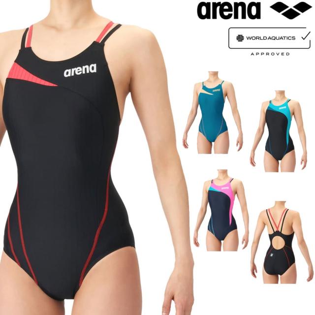 アリーナ ARENA 競泳水着 レディース WA承認モデル AQUA RACING ECO AQUA STRIPE ダブルストラップ レーシングワンピース オープンバック 2026年春夏モデル AS6SRC57L fina マーク あり