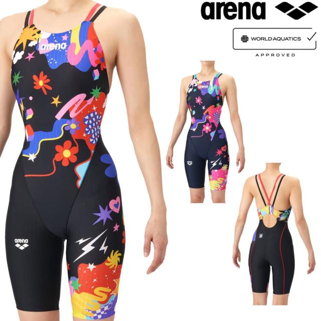 アリーナ ARENA 競泳水着 レディース WA承認モデル AQUA RACING ECO AQUA STRIPE ダブルストラップ VIBRANT WEATHER レーシングワンピーススパッツ オープンバック ハーフレッグ オールインワン 2026年春夏モデル AS6SRC73L fina マーク あり