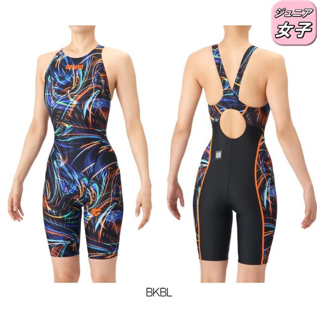 アリーナ ARENA 競泳水着 ジュニア女子 WA承認モデル AQUA RACING ECO AQUA STRIPE レーシングワンピーススパッツ オープンバック ハーフレッグ オールインワン 2026年春夏モデル AS6SRC76G fina マーク あり_3