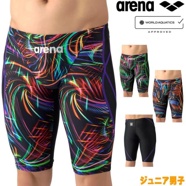 アリーナ ARENA 競泳水着 ジュニア男子 WA承認モデル AQUA RACING ECO AQUA STRIPE レーシングスパッツ ハーフレッグ 2026年春夏モデル AS6SRC77B fina マーク あり