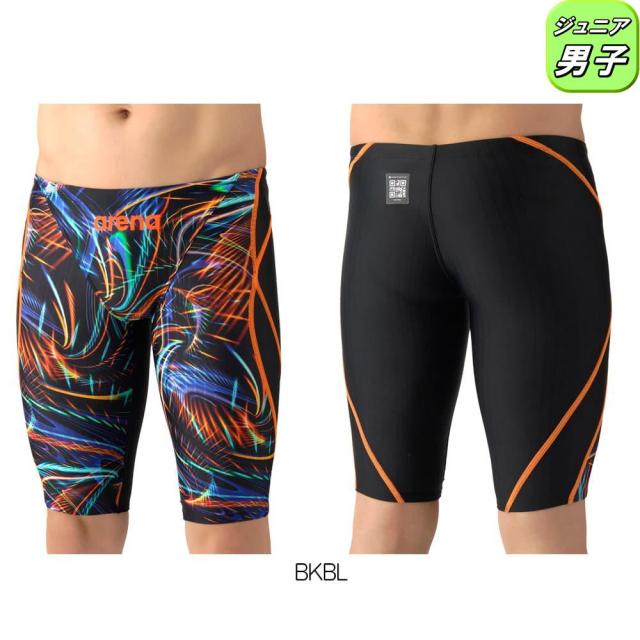 アリーナ ARENA 競泳水着 ジュニア男子 WA承認モデル AQUA RACING ECO AQUA STRIPE レーシングスパッツ ハーフレッグ 2026年春夏モデル AS6SRC77B fina マーク あり_3