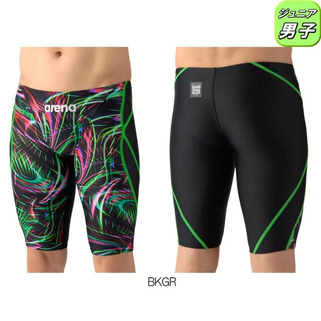 アリーナ ARENA 競泳水着 ジュニア男子 WA承認モデル AQUA RACING ECO AQUA STRIPE レーシングスパッツ ハーフレッグ 2026年春夏モデル AS6SRC77B fina マーク あり_2