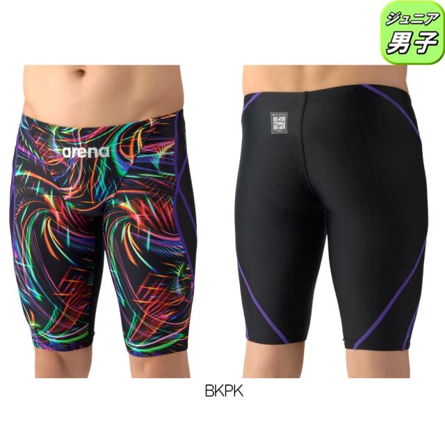 アリーナ ARENA 競泳水着 ジュニア男子 WA承認モデル AQUA RACING ECO AQUA STRIPE レーシングスパッツ ハーフレッグ 2026年春夏モデル AS6SRC77B fina マーク あり_1