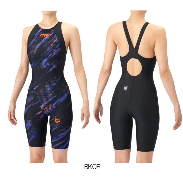アリーナ ARENA 競泳水着 レディース WA承認モデル AQUA RACING ECO AQUA STRIPE レーシングワンピーススパッツ オープンバック ハーフレッグ オールインワン 2026年春夏モデル AS6SRC78L fina マーク あり_1