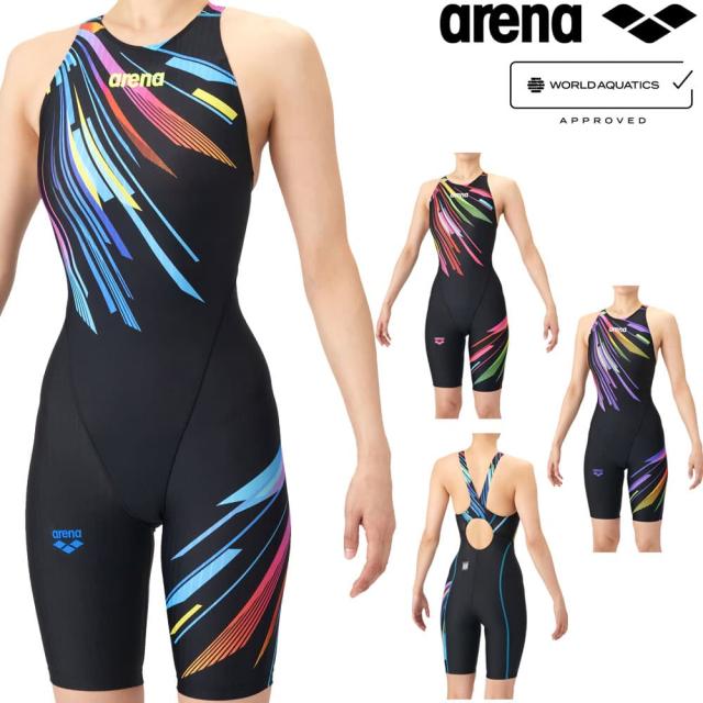 アリーナ ARENA 競泳水着 レディース WA承認モデル AQUA RACING ECO AQUA STRIPE レーシングワンピーススパッツ オープンバック ハーフレッグ オールインワン 2026年春夏モデル AS6SRC80L fina マーク あり