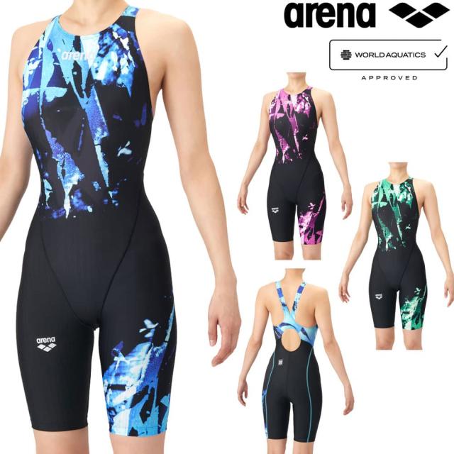 アリーナ ARENA 競泳水着 レディース WA承認モデル AQUA RACING ECO AQUA STRIPE レーシングワンピーススパッツ オープンバック ハーフレッグ オールインワン 2026年春夏モデル AS6SRC81L fina マーク あり