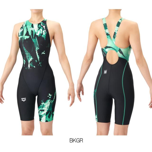 アリーナ ARENA 競泳水着 レディース WA承認モデル AQUA RACING ECO AQUA STRIPE レーシングワンピーススパッツ オープンバック ハーフレッグ オールインワン 2026年春夏モデル AS6SRC81L fina マーク あり_3