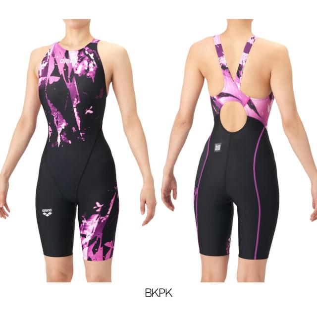 アリーナ ARENA 競泳水着 レディース WA承認モデル AQUA RACING ECO AQUA STRIPE レーシングワンピーススパッツ オープンバック ハーフレッグ オールインワン 2026年春夏モデル AS6SRC81L fina マーク あり_2
