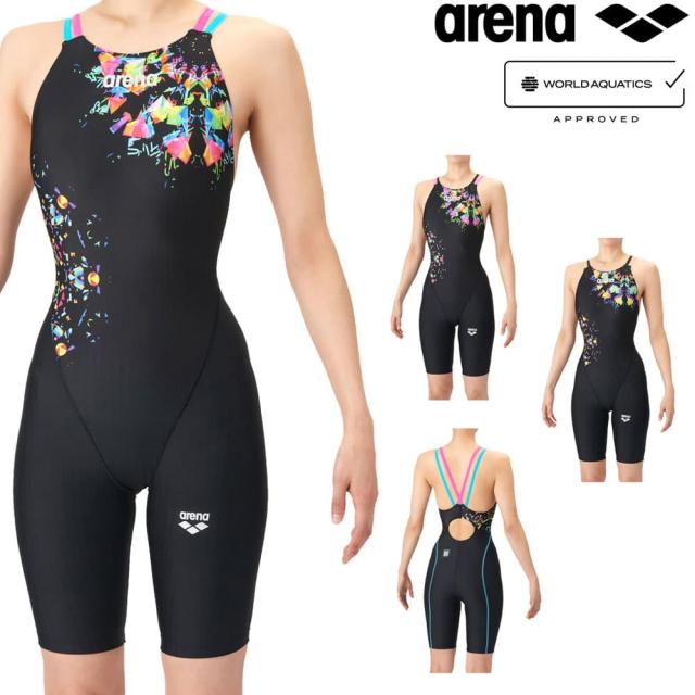 アリーナ ARENA 競泳水着 レディース WA承認モデル ダブルストラップ AQUA RACING ECO AQUA STRIPE レーシングワンピーススパッツ オープンバック ハーフレッグ オールインワン 2026年春夏モデル AS6SRC82L fina マーク あり