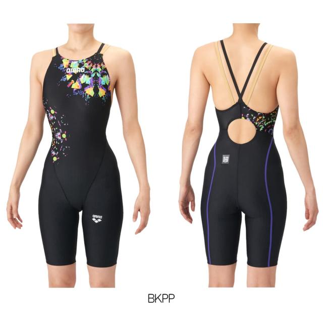 アリーナ ARENA 競泳水着 レディース WA承認モデル ダブルストラップ AQUA RACING ECO AQUA STRIPE レーシングワンピーススパッツ オープンバック ハーフレッグ オールインワン 2026年春夏モデル AS6SRC82L fina マーク あり_3