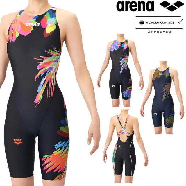 アリーナ ARENA 競泳水着 レディース WA承認モデル AQUA RACING ECO AQUA STRIPE レーシングワンピーススパッツ オープンバック ハーフレッグ オールインワン 2026年春夏モデル AS6SRC84L fina マーク あり