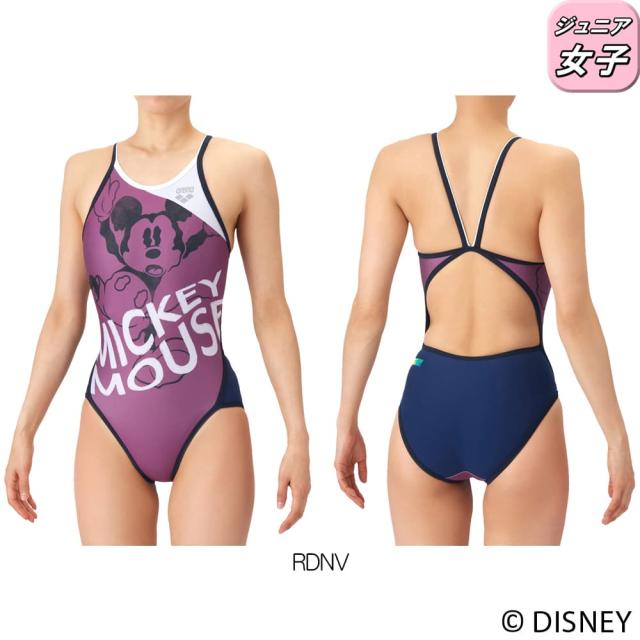 アリーナ ARENA 競泳水着 練習用水着 ジュニア女子 ディズニー “ミッキー” タフスーツ タフスキンT2E トレーニングワンピース オープンバック 競泳練習水着 2026年春夏モデル AS6SWM50G