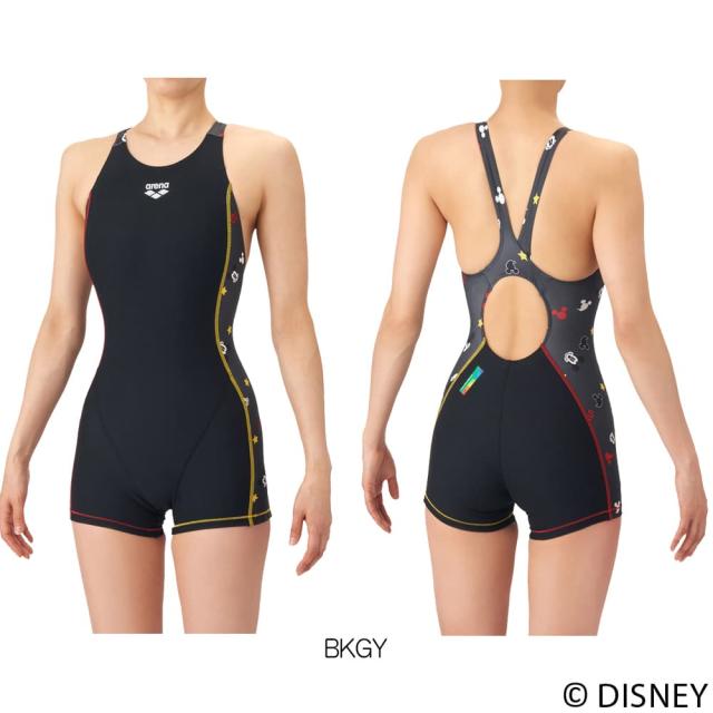 アリーナ ARENA 競泳水着 練習用水着 レディース ディズニー “ミッキー” タフスーツ タフスキンT2E トレーニングワンピーススパッツ オープンバック ミドルレッグ オールインワン 競泳練習水着 2026年春夏モデル AS6SWM52L