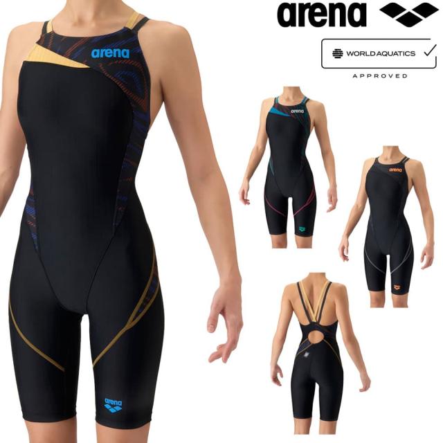 アリーナ ARENA 競泳水着 レディース WA承認モデル レーシングワンピーススパッツ オープンバック ハーフレッグ ダブルストラップ オールインワン AQUA RACING ECO AQUA STRIPE 2026年秋冬先行モデル AS6FRC75L fina マーク あり