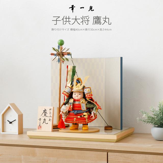 五月人形 コンパクト おしゃれ「幸一光作 子供大将 鷹丸 金小礼・紅赤威 鯉のぼり平飾り」 2026年 鎧 兜 五月人形 伊達政宗 平飾り 5月人形