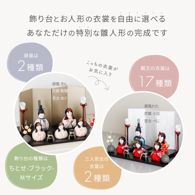 雛人形 おしゃれ コンパクト モダン かわいい インテリア 木目込み ぷりふあ ちとせ -ブラック- Mサイズ 平飾り 五人飾り 雛 お雛様 おひなさま 木目込人形飾り 最新 今どき_13
