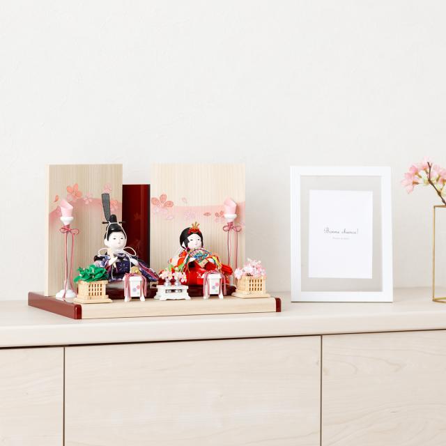 雛人形 コンパクト おしゃれ インテリア かわいい ぷりふあ 衣(ころも) Wood style -金彩舞桜- 親王飾り 平飾り モダン おひなさま 雛 最新 今どき_6