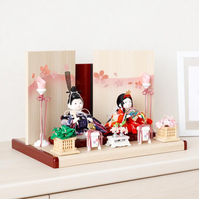 雛人形 コンパクト おしゃれ インテリア かわいい ぷりふあ 衣(ころも) Wood style -金彩舞桜- 親王飾り 平飾り モダン おひなさま 雛 最新 今どき_7