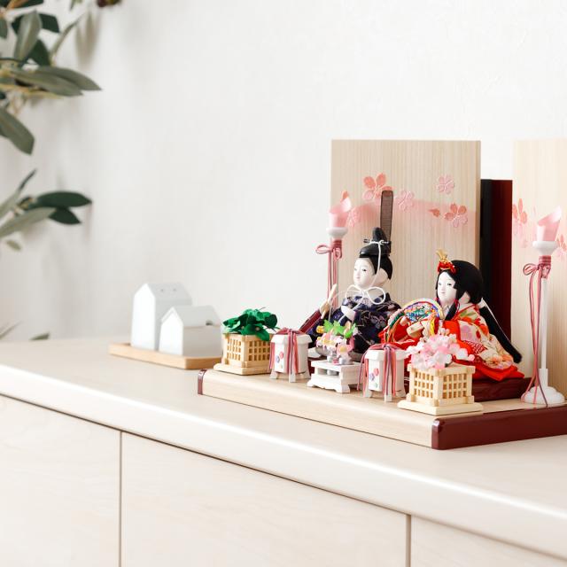 雛人形 コンパクト おしゃれ インテリア かわいい ぷりふあ 衣(ころも) Wood style -金彩舞桜- 親王飾り 平飾り モダン おひなさま 雛 最新 今どき_8