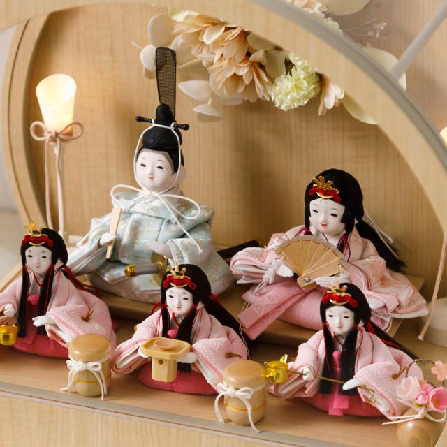 雛人形 ケース飾り コンパクト おしゃれ かわいい 今どき 雛 丸型 ぷりふあ 衣(ころも) 月ノ時 Sサイズ 五人飾り 節句 インテリア お雛様 おひなさま 最新 今どき 雛 モダン かわいい ひな人形