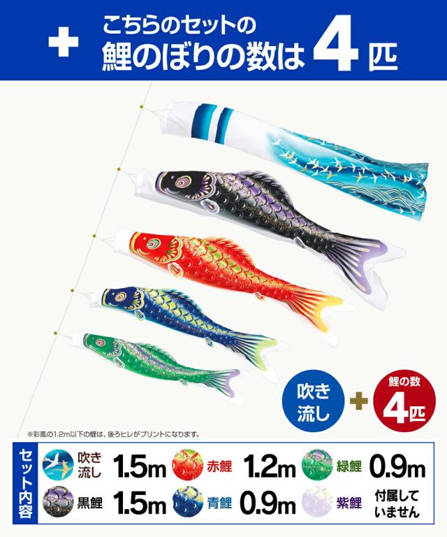 庭園用 こいのぼり 旭天竜 彩風 1.5m 7点セット 庭園用 ポール付属 ガーデンセット 日本鯉のぼり協会認定の通販は
