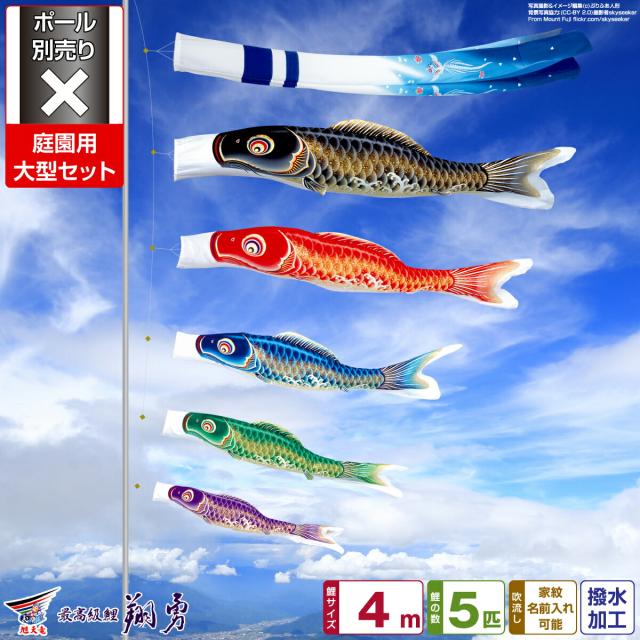 庭園用 こいのぼり 旭天竜 最高級縮緬風生地 翔勇鯉 4m 8点セット 庭園 大型セット 【ポール 別売】 日本鯉のぼり協会認定