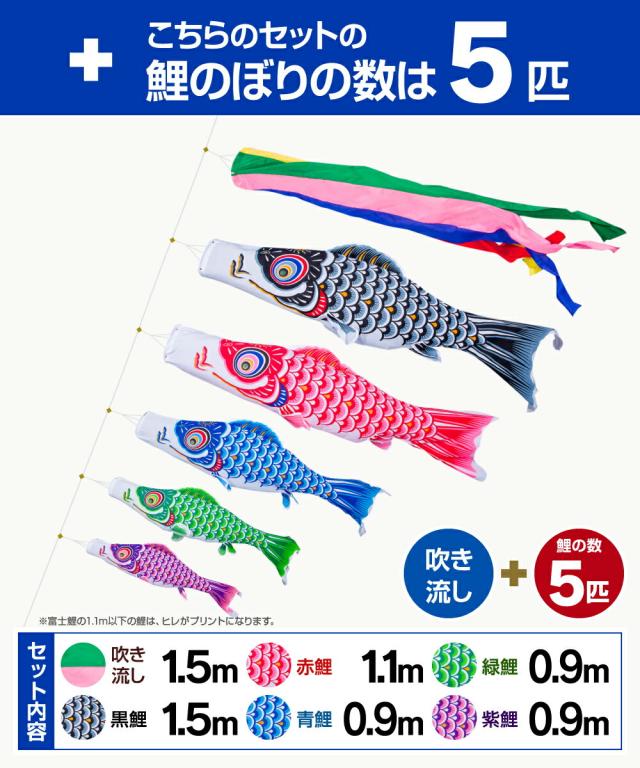 庭園用 こいのぼり フジサン鯉 富士鯉 1.5m 8点セット 庭園用 ポール  