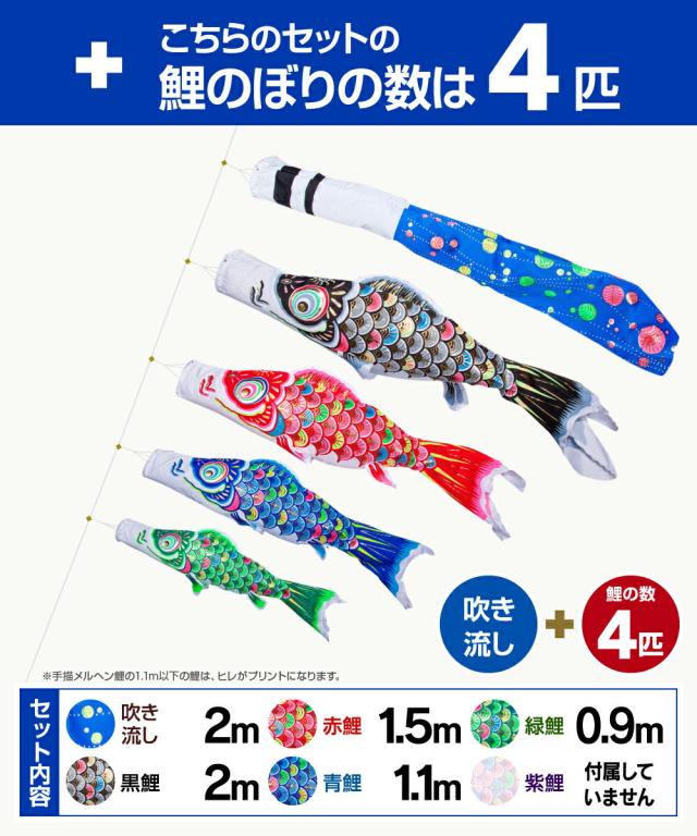 鯉のぼり 吉浜人形 矢車 鯉のぼり 2m程度 吉浜人形 鯉のぼりセット☆黒鯉／赤鯉