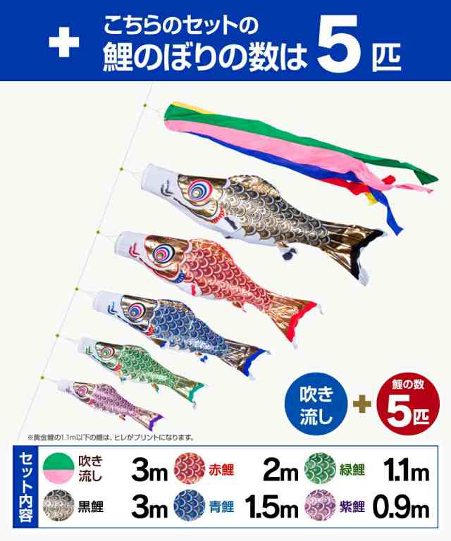 最低価格販売 庭園用 こいのぼり フジサン鯉 黄金鯉金太郎 3m 8点