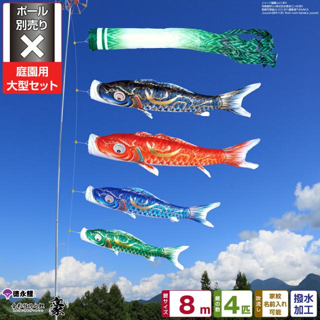 庭園用 こいのぼり 徳永鯉のぼり 金彩弦月之鯉 豪 8m 7点セット 庭園 大型セット 【ポール 別売】 日本鯉のぼり協会認定の通販は