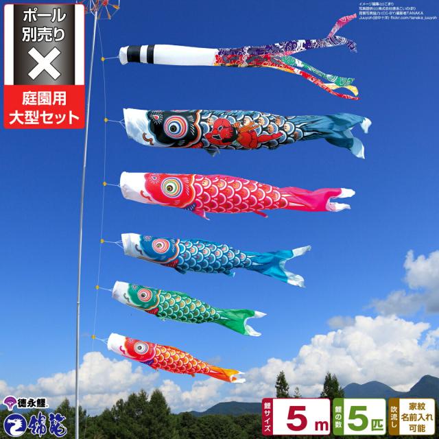 庭園用 こいのぼり 徳永鯉のぼり 錦龍 5m 8点セット 庭園 大型セット 【ポール 別売】 日本鯉のぼり協会認定の通販は