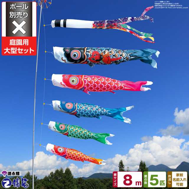 庭園用 こいのぼり 徳永鯉のぼり 錦龍 8m 8点セット 庭園 大型セット 【ポール 別売】 日本鯉のぼり協会認定