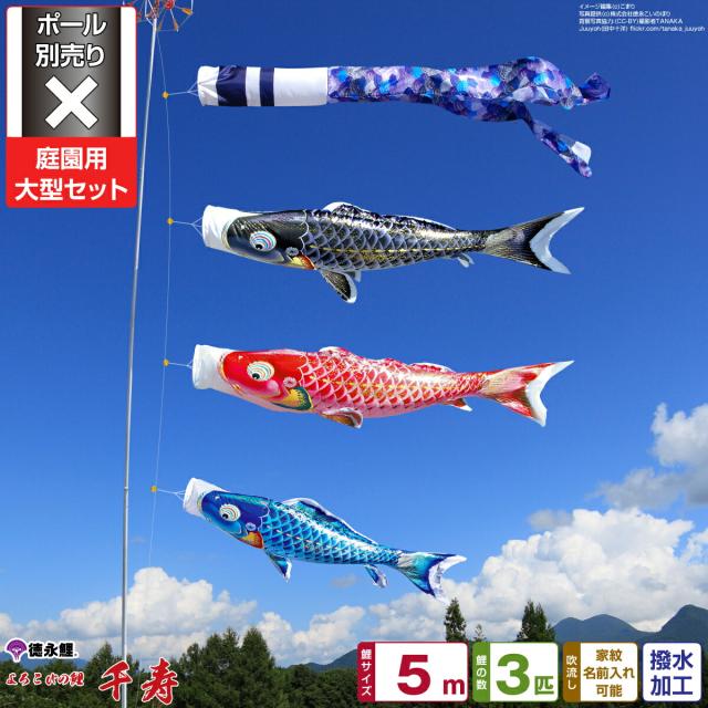 庭園用 こいのぼり 徳永鯉のぼり 千寿 5m 6点セット 庭園 大型セット 【ポール 別売】 日本鯉のぼり協会認定の通販は