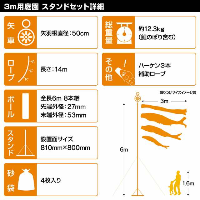 庭園用 こいのぼり 徳永鯉のぼり 京錦 3m 8点セット 庭園 スタンド