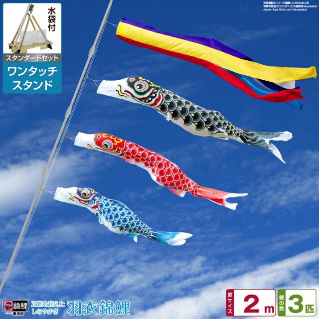 ベランダ用 こいのぼり 錦鯉 正絹を超えるしなやかさ 羽衣錦鯉 2m 6点セット ワンタッチスタンド付属 ベランダ スタンダードセット 日本鯉のぼり協会認定の通販は 48,700円